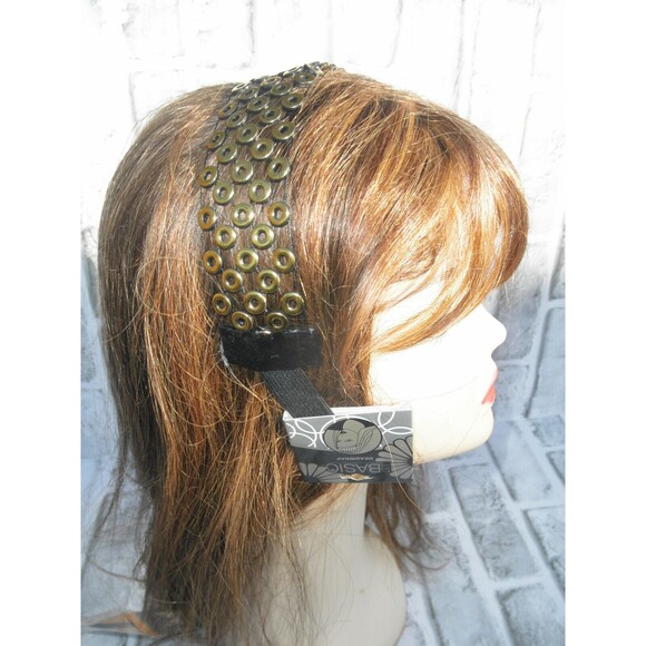 NEW by JUST BASIC, ELASTIC HEADWRAP, HEADBAND BLACK WITH GOLD TONE DECOR #4 - Picture 3 of 10